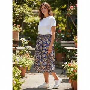 VTG Koret Midi Skirt Women 16 Blue Brown Paisley Pleated Bohemian Boho Folk Fall